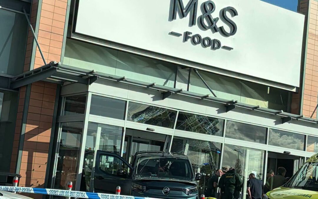 TWO PEDESTRIANS SERIOUSLY INJURED AS CAR CRASHES INTO M&S AT SILVERLINK